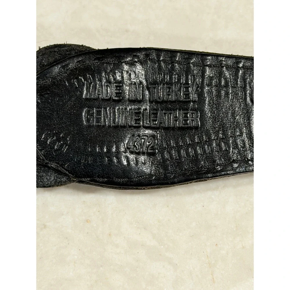 Vintage Black Woven Braided Genuine Leather Belt Solid Brass Buckle Turkey 4372